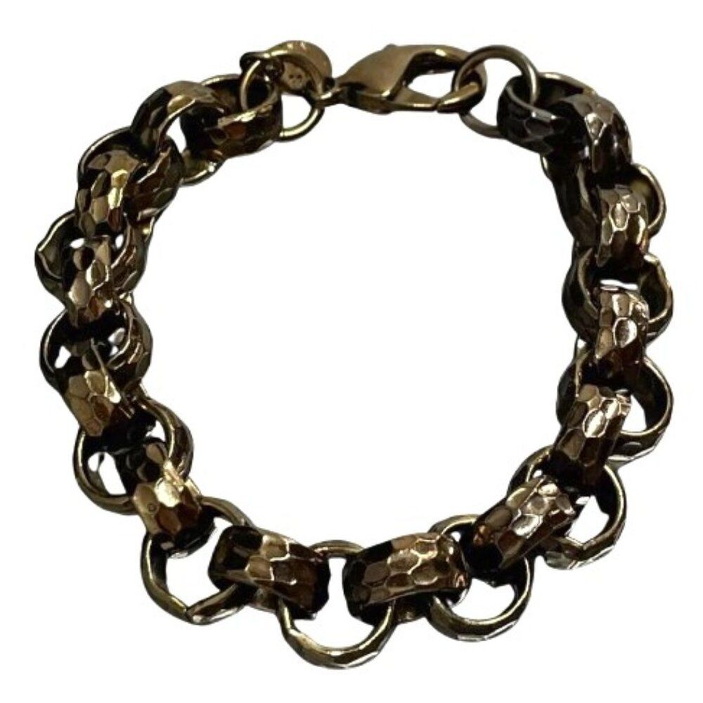 Vintage EP Erwin Pearl Hammered Chunky Rolo Chain Link Bracelet Unisex